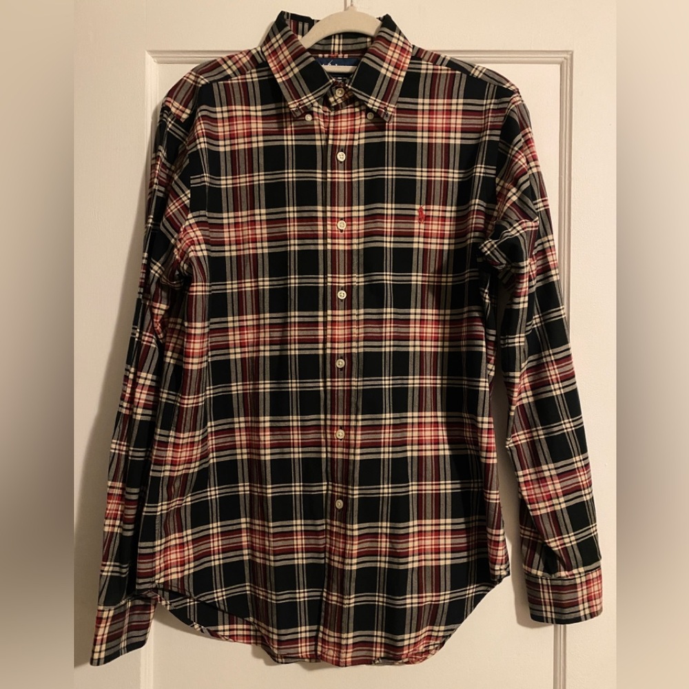 Vintage Ralph Lauren Classic Fit Plaid Button Down Shirt Red Black Size Medium